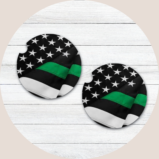 Green Line Flag Neoprene Car Coaster