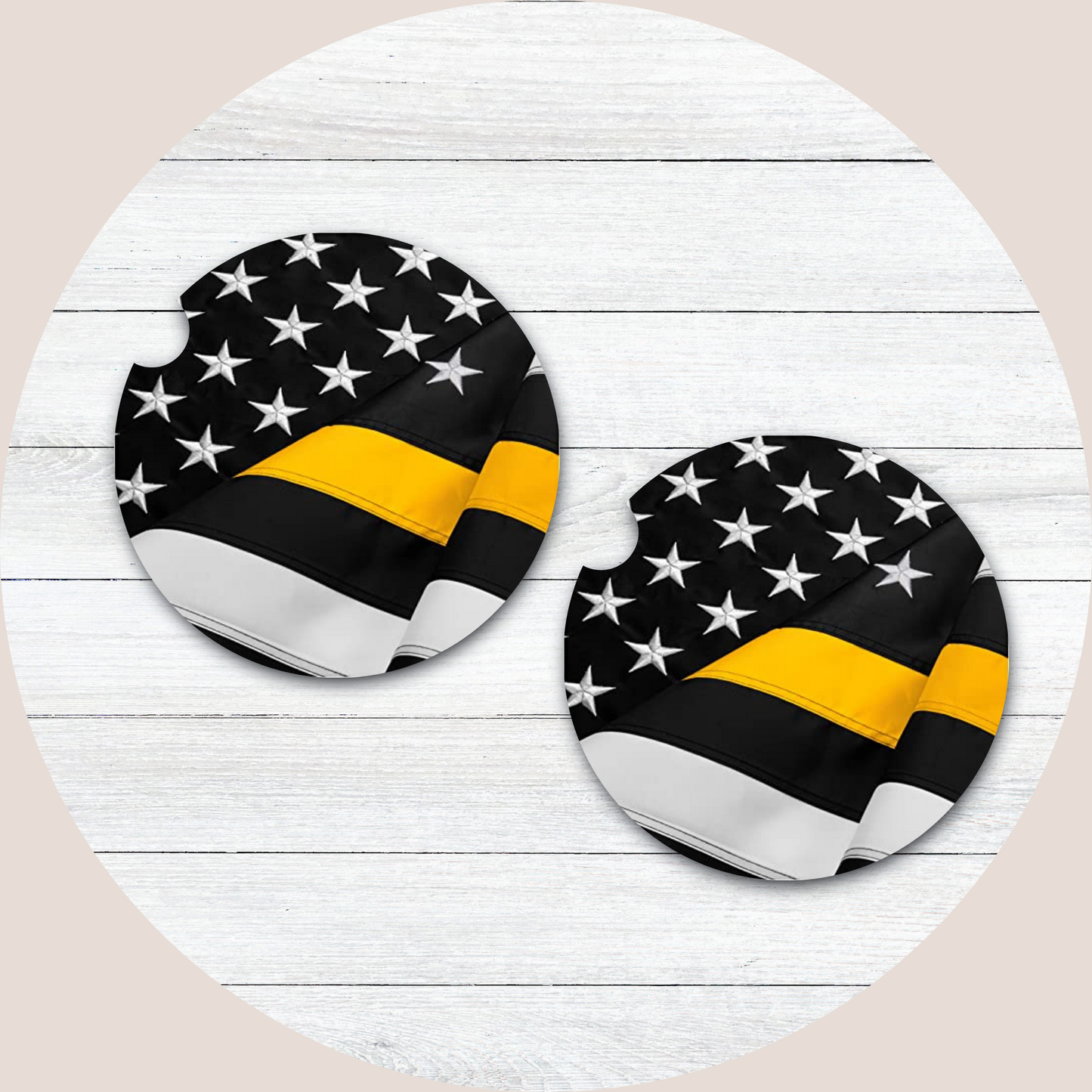 Yellow Line Flag Neoprene Car Coaster