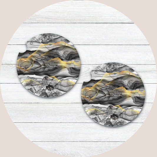 Black and Gold Marbled Neoprene Car Coaster