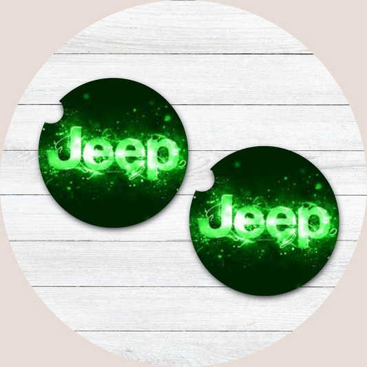 Jeep - Green Electric Neoprene Car Coaster