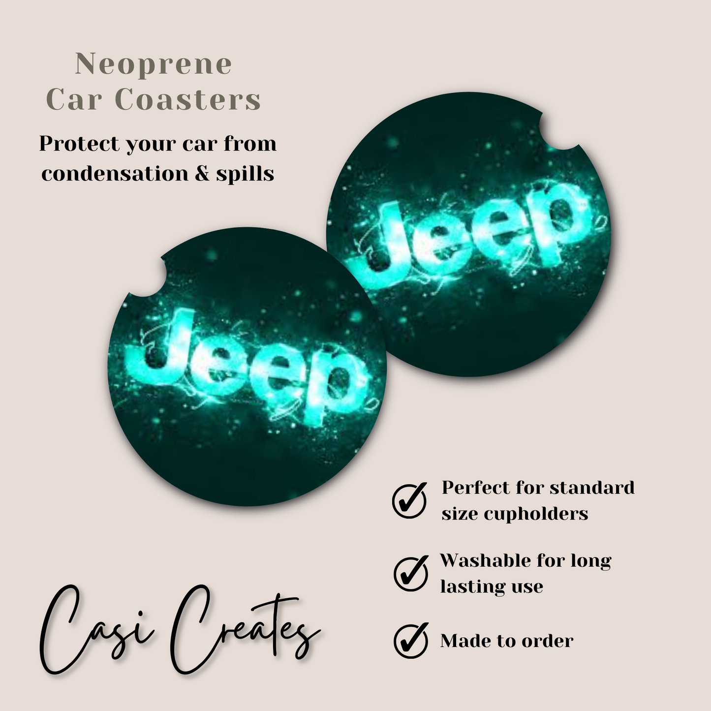 Jeep - Teal Electric Neoprene Car Coaster