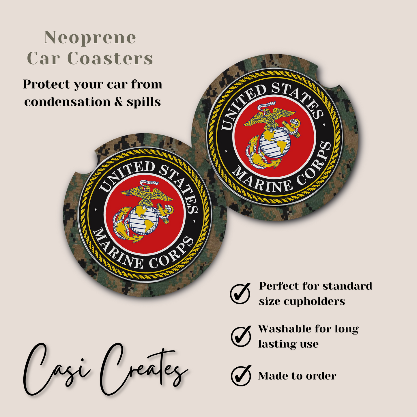 USMC Neoprene Car Coaster