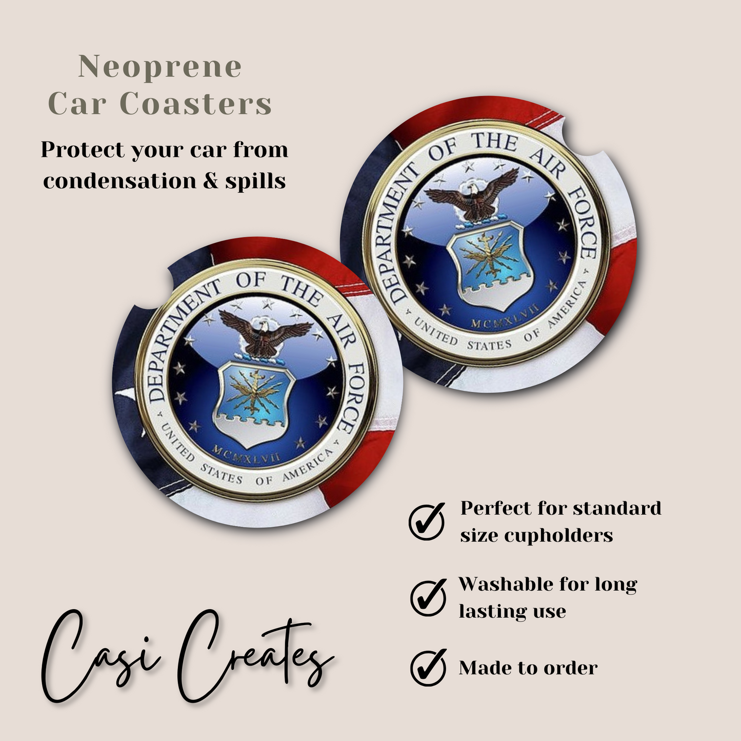 Air Force Neoprene Car Coaster