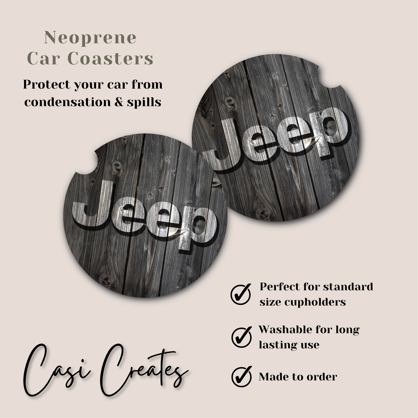 Jeep Wood Neoprene Car Coaster