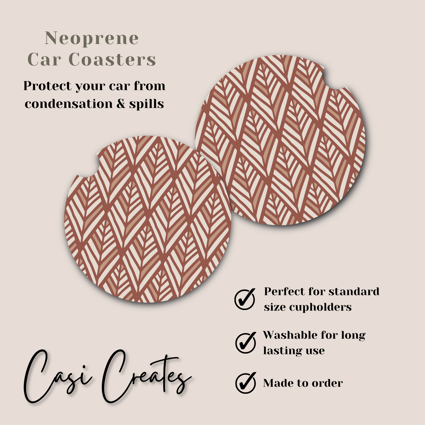 Boho Rust Neoprene Car Coaster