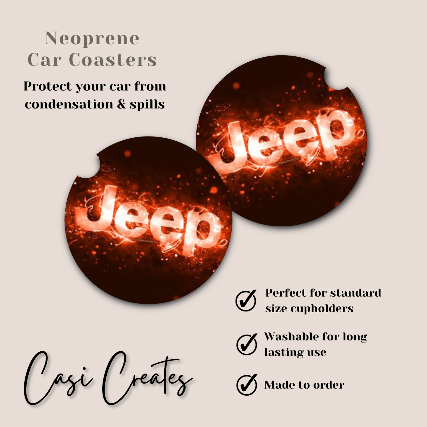 Jeep - Red Electric Neoprene Car Coaster