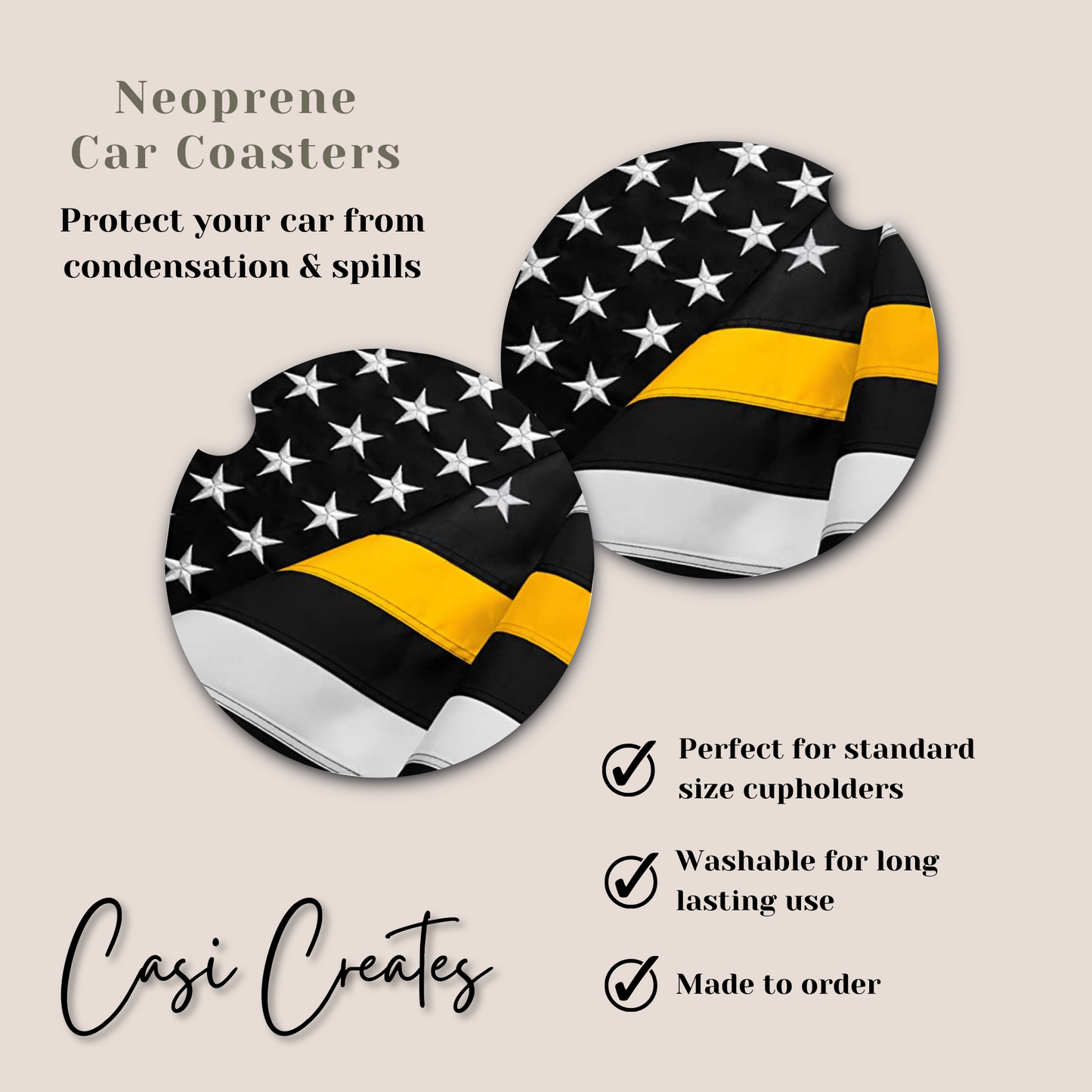 Yellow Line Flag Neoprene Car Coaster