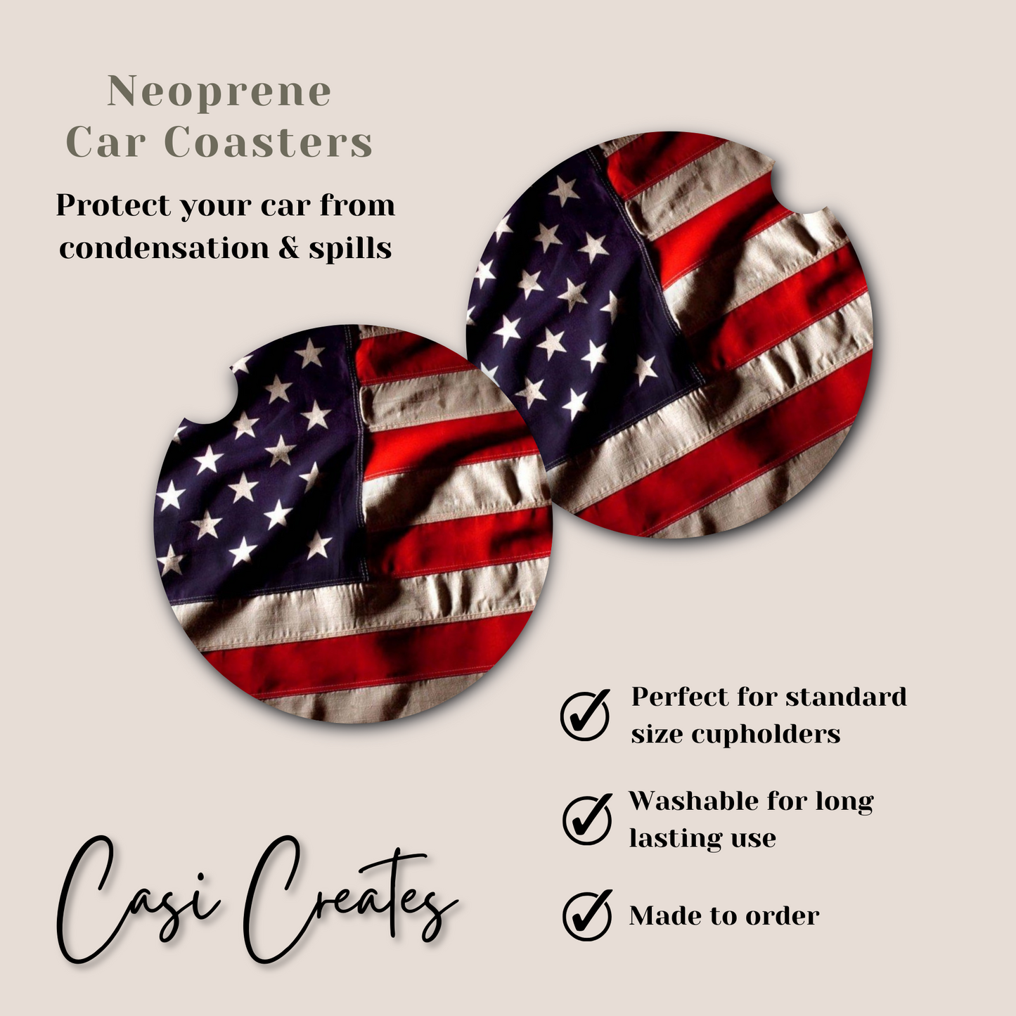 American Flag Neoprene Car Coaster