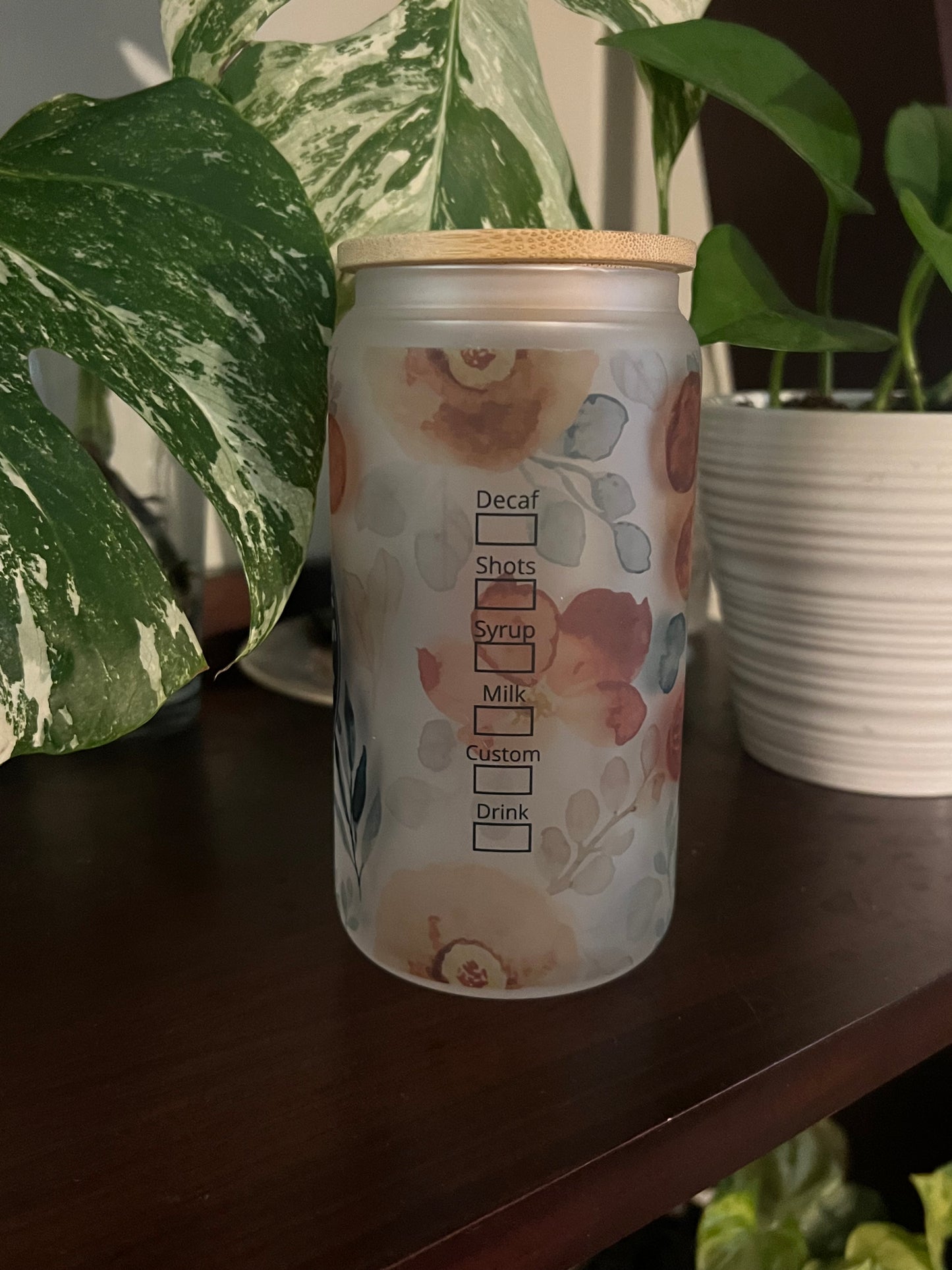 Floral Starbs 16 oz Glass Tumbler